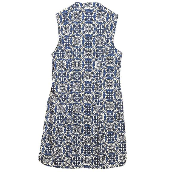 Mud Pie Sleeveless Embroidered Blue Paisley Shift Dress Cotton Stretch Medium - Picture 2 of 14